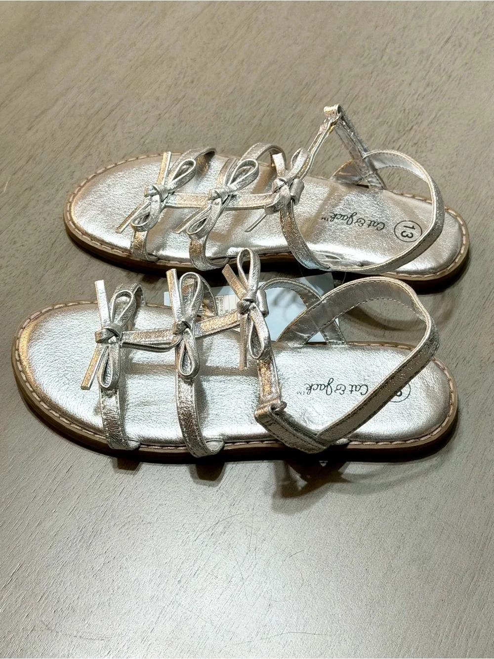 Girls' Metallic Silver Bow-Strap Sandals 13 Toddler